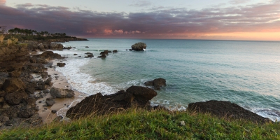 rocky beach at sunset